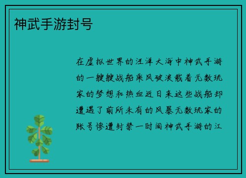 神武手游封号